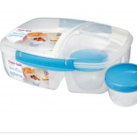 Set of TWO BLUE PINK Sistema Triple Split Lunch Boxes 2L 4 PC Set Each 8 Pieces - Picture 11 of 13
